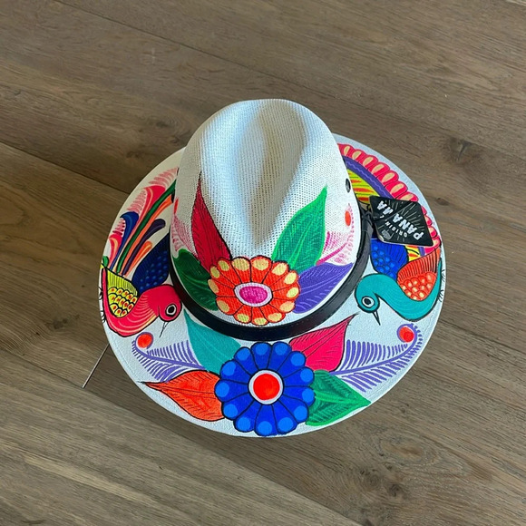 Artisanal Mexican Sombreros Hand Painted Fedora Floral Sombrero Panama Bohemian - Picture 1 of 9